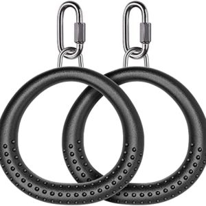 Dolibest 2PCS Round Trapeze Swing Bar Rings with Carabiners, Swingset Accessories Outdoor for Ninja Swing Set Accessories Monkey Ring, Obstacle Ring Swing Toys Set for Kids Black