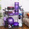 FHXZH Yoga Mat Storage Rack, Home Gym Workout Equipment Storage Rack, Cart for Organizing Workout Room, Organizer Yoga Equipment Dumbbell Kettlebells Home Gym Storage Rack with Hooks and Wheels - Image 2