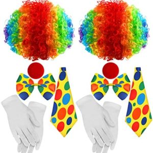 10 Pcs Clown Costume Set, Funny Clown Nose Clown Wig Clown Bow Clown Tie White Gloves Clown Accessories for Halloween Carnival Circus Cosplay Party