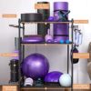 FHXZH Yoga Mat Storage Rack, Home Gym Workout Equipment Storage Rack, Cart for Organizing Workout Room, Organizer Yoga Equipment Dumbbell Kettlebells Home Gym Storage Rack with Hooks and Wheels - Image 3