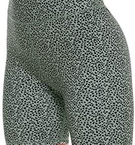 PERSIT Women's High Waist Print Workout Yoga Shorts with 2 Hidden Pockets, Non See-Through Tummy Control Athletic Shorts