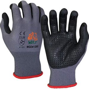 WOLF Ultra-Thin Nitrile Foam Palm Coated Glove with Tacky Dot Grip, Multi Purpose