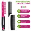 Comb for Hair, 3 in 1 V-Spring Grip Straightening Comb with Firm Grip&Rattail Pintail Comb&Pocket Fine Comb,Carbon Fiber Anti Static and Heat Resistant Teasing Comb,Styling Comb for Unkempt Hair (Pink) - Image 2