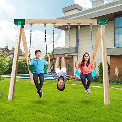 Perantlb 2 Pcs DIY Swing Set Bracket with 6 Heavy Duty Hangers,2 Swing Seat,1 Ring Trapeze Bar,All Mounting Hardware Included(Wood not Included) - Image 6