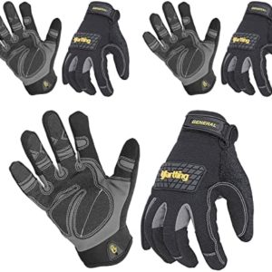 Men Leather Gardening Gloves, 3Pairs Palm Patch Performance Work Gloves for Yard Work, Warehouse Job, Home Improvement, Flexible Breathable Design, Non-Slip Rough Grip (Large)