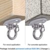 BeneLabel Set of 2 Permanent Antirust Stainless Steel 304 Heavy Duty Swing Hangers, 2000LB Capacity, Yoga Hammock Chair Sandbag, Swing Sets, 180° Swing(No Screws) - Image 4