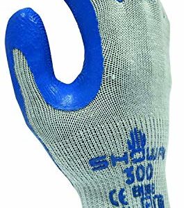 SHOWA 300L-09 Atlas Fit 300 Rubber-Coated Gloves, Large, Gray/Blue (12 Pair)