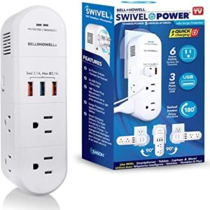 Swivel Power by Bell+Howell Power Strip w/ Surge Protection Rapid, Swiveling Charging Station USB Outlet Extender – with 6 Electrical, 3 USB Port, 125VAC / 60Hz / 10A / 1250WMax, UL STD 498A