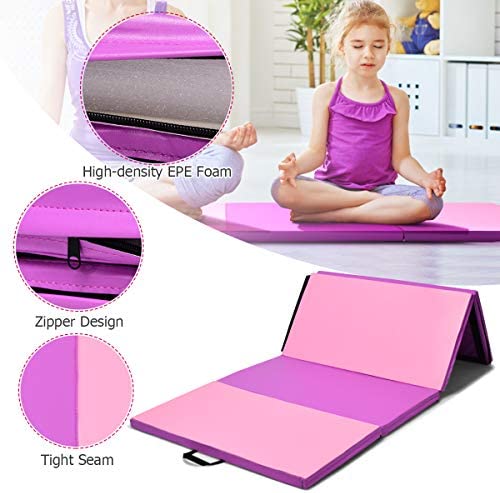 Giantex 4'x8'x2 Gymnastics Mat, Folding Anti-Tear Gymnastics Panel Mats w/Carrying Handles, Hook and Loop Fastener, Lightweight Tumbling Mat, Folding Gymnastics Mats for Fitness, Exercise - Image 3
