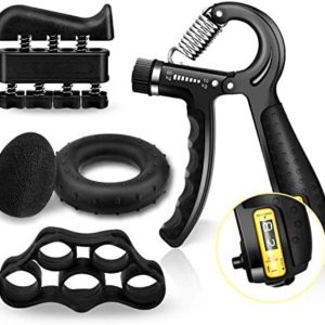 Grip Strength Trainer Counting Forearm Strengthener Workout Kit 5 Packs, Adjustable Resistance Hand Grip Strengthener 11-132 Lbs, Finger Exerciser, Finger Stretcher, Grip Ring, Stress Relief Grip Ball