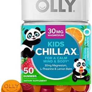 OLLY Kids Chillax, Magnesium Gummies Plus L-Theanine, Lemon Balm, Calm Chews for Kids 2+, Sherbet Flavor - 50 Count