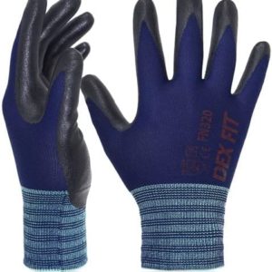 DEX FIT Premium Nylon Nitrile Work Gloves FN320; Firm Non-Slip Grip; Thin & Lightweight; Durable & Foam Coated; 3D-Comfort Fit; Machine Washable, Navy XL (10) 1 Pair