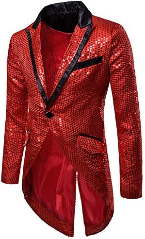 Cloudstyle Mens Sequin Tailcoat Swallowtail Suit Jacket Party Show Tux Dress Coat