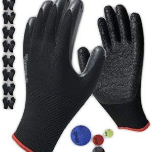Safety Work Gloves Latex Coated - 8 Pair Pack, Firm Grip, General Purpose, Repairing and Construction, for Men and Women ( Size Large Fits Most, Black )