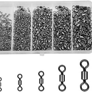 Fishing Rolling Barrel Swivels, 500pcs Fishing Line Connectors Stainless Steel Black Nickel Fishing Bearing Swivels Terminal Tackles for Saltwater Freshwater Size 30-97Lbs