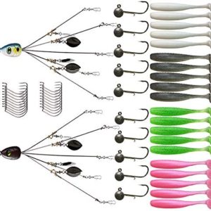 5 Arms Alabama Rig Fishing Lure, Umbrella Rig with Spinner for Striper, A-Rig for Boat Trolling Frashwater / Saltwater, with Soft Swimbait and Hooks for Bass Crappie Walleye Pickerel Trout Perch