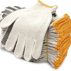 EvridWear Cotton Polyester String Knit Shell Safety Protection Work Gloves for Painter Mechanic Industrial Warehouse Gardening Construction Men & Women 12 Pairs, With One Side Dots, S Size