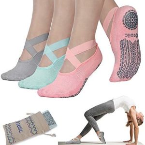 Ozaiic Yoga Socks for Women Non-Slip Grips & Straps, Ideal for Pilates, Pure Barre, Ballet, Dance, Barefoot Workout