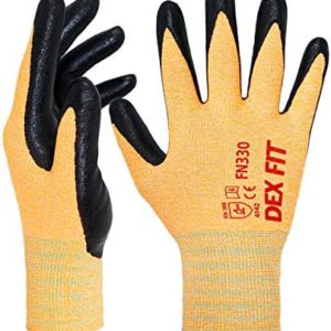 DEX FIT Nitrile Work Gloves FN330; Firm Non-Slip Grip; Thin & Lightweight; Durable & Foam Coated; Touchscreen Compatible; 3D-Comfort Fit; Machine Washable, Orange M (8) 3 Pairs