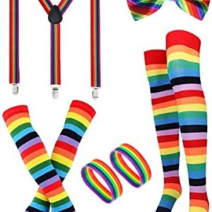Rainbow Accessories Set, Include Bow-tie, Suspenders, Socks, Gloves, Bracelets (Adult Size1, Color 1)