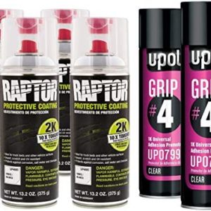 U-POL Raptor 2K White Spray-On Truck Bedliner Aerosol #4 Grip Adhesion Kit 4885 (4) + 799 (2)