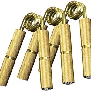 Adomove 3Pack 100+150+200LB Gold Metal Heavy Hand Gripper Set No Slip Heavy-Duty Grip Strengthener with Gift Box, Great Wrist & Forearm Hand Exerciser, Home Gym, Hand Gripper Grip Strength Trainer