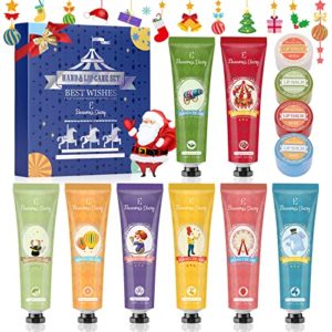 Hand Cream Christmas Gift Set, Lip Balm Set for Women, Gifts for Her, Eleanore's Diary 8 Pcs Deeply Moisturizing Hand Cream and 4 Pcs Moisturizing Lip Balm, Travel Size Care Cream and Dry Lip Repair
