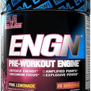 EVL Intense Pre Workout with Creatine - Pre Workout Powder Drink for Lasting Energy Focus and Recovery - ENGN Energizing Pre Workout for Men with Beta Alanine Caffeine and L Theanine (Pink Lemonade)