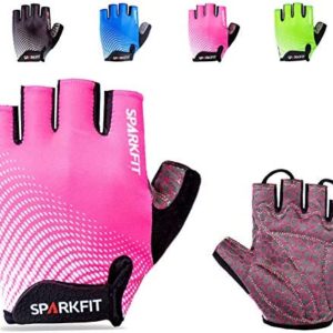 SPARKFIT Half Finger Cycling Gloves for Road Bikes and Mounting Biking, Bicycle Gloves Mountain Bike Gloves Non-Slip Shock Absorbent Palm Grip, Moisture Wicking Lightweight Lycra, Snug Compression