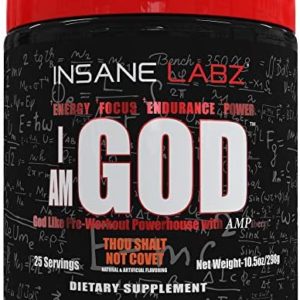Insane Labz I am God Pre Workout, High Stim Pre Workout Powder Loaded with Creatine and DMAE Bitartrate Fueled by AMPiberry, Energy Focus Endurance Muscle Growth,25 Srvgs,Thou Shalt Not Covet Orange