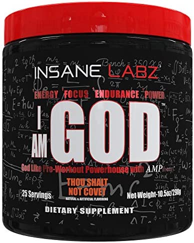 Insane Labz I am God Pre Workout, High Stim Pre Workout Powder Loaded with Creatine and DMAE Bitartrate Fueled by AMPiberry, Energy Focus Endurance Muscle Growth,25 Srvgs,Thou Shalt Not Covet Orange