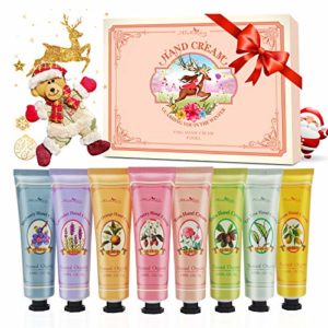Alotlucky Hand Cream Gift Set, 8 Pack Travel Size Nourishing Hand Cream Set with Natural Shea and Vitamin E, Moisturizing & Hydrating for Dry Hands, With bear doll Ideal Gift for Women/Men, Christmas, Birthday Gifts