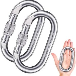 Heavy Duty Carabiner Clip Climbing Carabiner(25kn=5600lbs),Hook with Screwgate Multipurpose for Climbing, Rigging, Ropes, Hammocks (O Shape, 2pack)