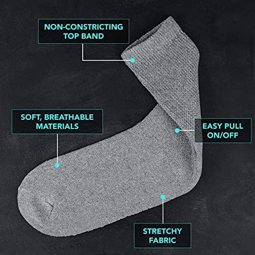 Diabetic Socks for Mens Womens Loose Fit Non-Binding Cotton Crew Socks 6 Pairs - Image 5