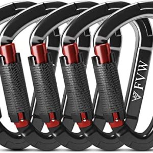 FVW Auto Locking Rock Climbing Carabiner Clips,Professional 25KN (5620 lbs) Heavy Duty Caribeaners for Rappelling Swing Rescue & Gym etc, Large D-Shaped Carabiners