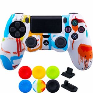9CDeer 1 Piece of SiliconeTransfer Print Protective Cover Skin + 6 Thumb Grips & Dust Proof Plugs for PS4/Slim/Pro Controller Spray-Painting
