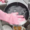 Senbor UOJO Reusable Household Cleaning Gloves and Non-Slip Grip Reusable Unlined Dishwashing Gloves Cleaning Brush (Pink-Brush), Red - Image 5