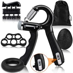Grips Strength Training Kit 5 Pack Adjustable Hand Grips Exerciser Strengthener Finger Strength Exerciser, Finger Stretchers, Grips Rings, Stress Relief Ball with Carrying Bag