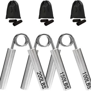 Baotkere Metal Hand Grip Set Strength Trainer 3 Pack 100 150 200lb Hand Exercise by Portable Bag, Arm Muscle Builder with or Without Soft Form, Wrist Gym for Beginner & Professional