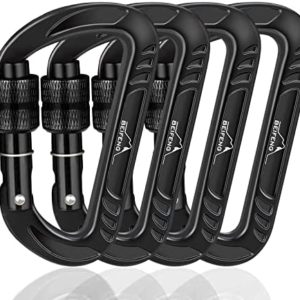 BEIFENG Heavy Duty Lightweight Locking Carabiner Clips 12KN D Ring for Camping Hiking Outdoor Gym etc, Carabiner with Lock Small Carabiners for Dog Leash & Harness