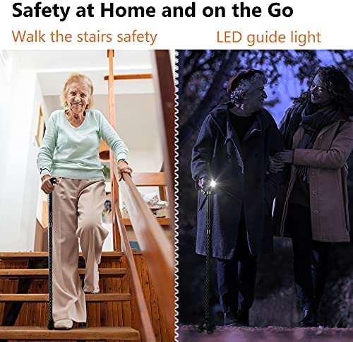 KAKICLAY Folding Walking Cane with LED Light for Men & Women, Foldable Adjustable Lightweight Aluminum Walking Stick Balancing Mobility Aid Cane - Image 6