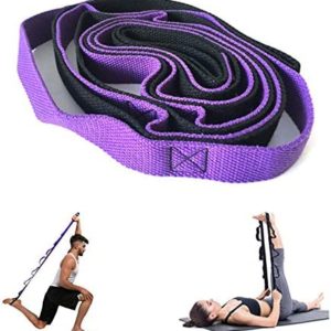 NJZYB Yoga Stretching Belt, Aerial Yoga Hammock Tension Band, Non Elastic Exercise Band with 10 Loops Adjustable, for Fitness, Pilates, Dance and Gymnastics,Purple