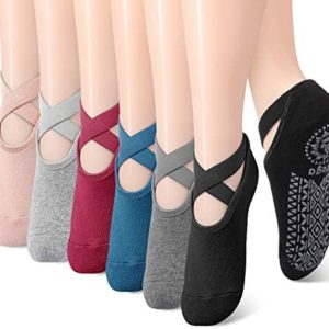 6 Pairs Yoga Socks for Women Nonslip Barre Socks with Straps Ballet Dance Socks for Yoga Pilates Ballet Barre Dance