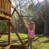 Gorilla Playsets 01-1066-Y Outing Wood Swing Set with Wood Roof and Trapeze Arm - Yellow Slide - Image 10