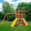 Gorilla Playsets 01-1064-Y Outing Wood Swing Set with Green Vinyl Canopy and Trapeze Arm - Yellow Slide - Image 2
