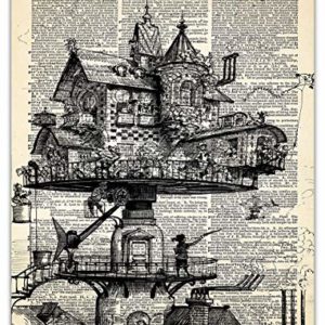 Steampunk Aerial House Dictionary Wall Art Print: Unique Room Decor for Boys, Men, Girls & Women - (8x10) Unframed Picture - Great Gift Idea
