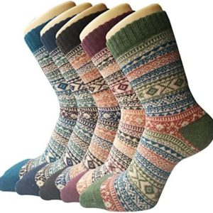 5 Pack Womens Wool Socks Winter Warm Socks Thick Knit Cabin Cozy Crew Soft Socks Gifts for Women
