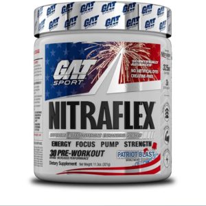 GAT Sport, Nitraflex Advanced Pre-Workout Powder, Increases Blood Flow, Boosts Strength and Energy, Improves Exercise Performance, Creatine-Free (Patriot Blast, 30 Servings)