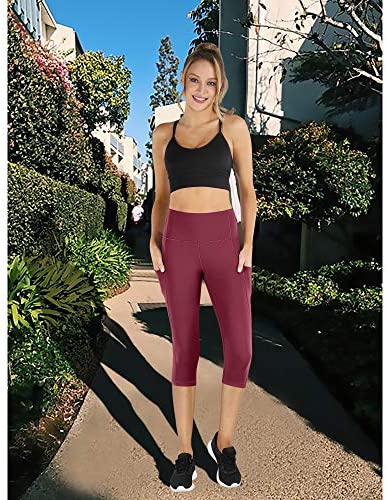 PHISOCKAT Women's Yoga Pants with Pockets, High Waist Tummy Control Leggings, Workout 4 Way Stretch Capri Yoga Leggings - Image 5