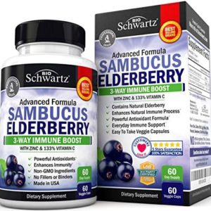 Elderberry with Zinc and Vitamin C - Immune Support Vitamins for Women and Men - Bioschwartz Natural Elderberries Black Sambucus Capsules - Immune Defense Antioxidant Supplement for Adults - 60 Ct